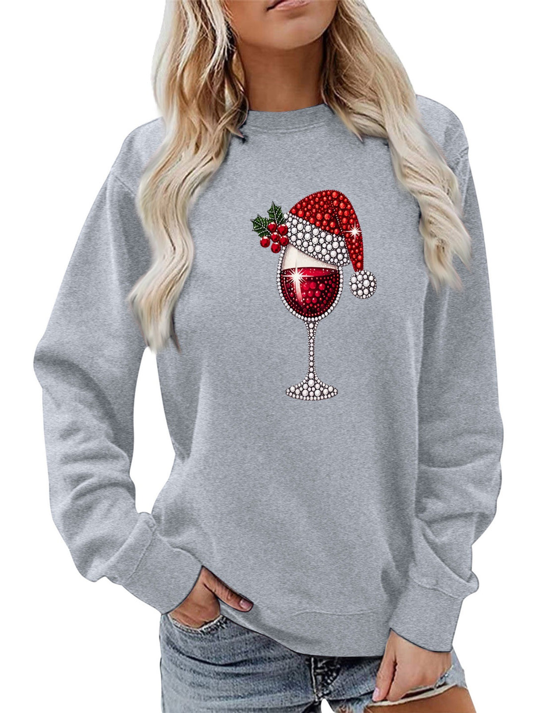 Kvinders sweatshirt med blødt foer og festligt vinmotiv Stilla