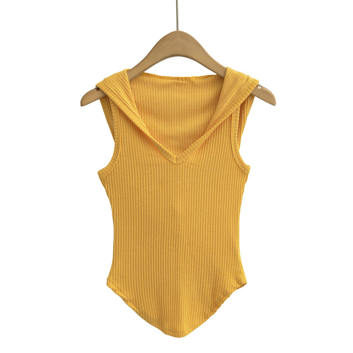 Dame ærmeløs bodystocking med dyb V-udskæring og moderne hættedesign Stilla