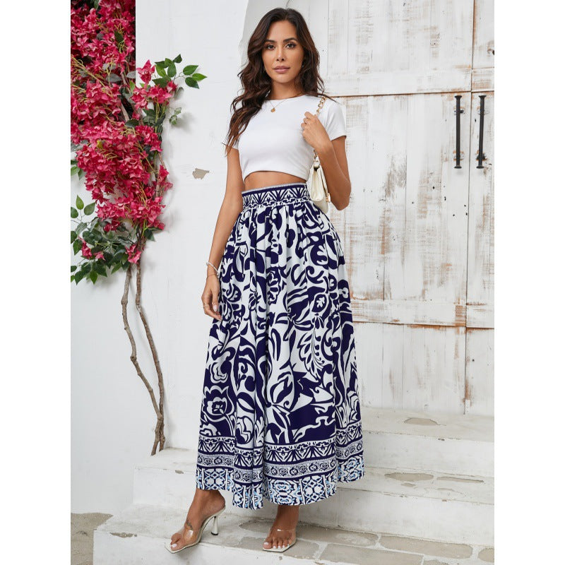 Dame blomsterprint maxi nederdel Stilla