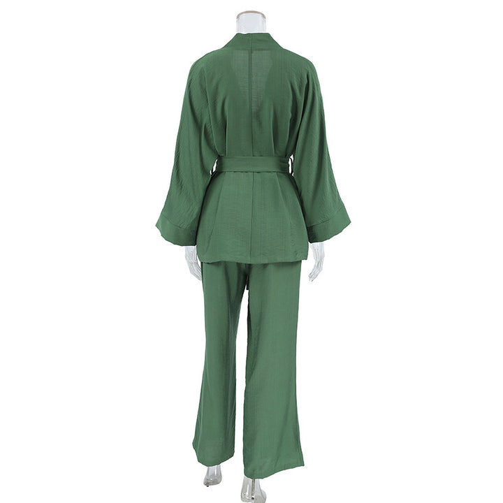 Dame trendy loungewear-sæt med bred kimono-overdel og løs bukser Stilla