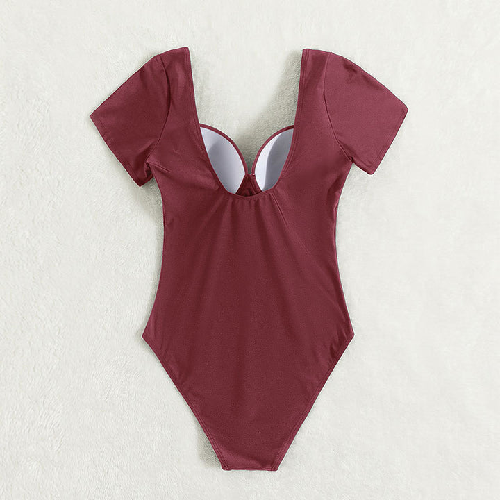 Dame one-piece baddragt med elegant bustier-snit og korte ærmer Skovae