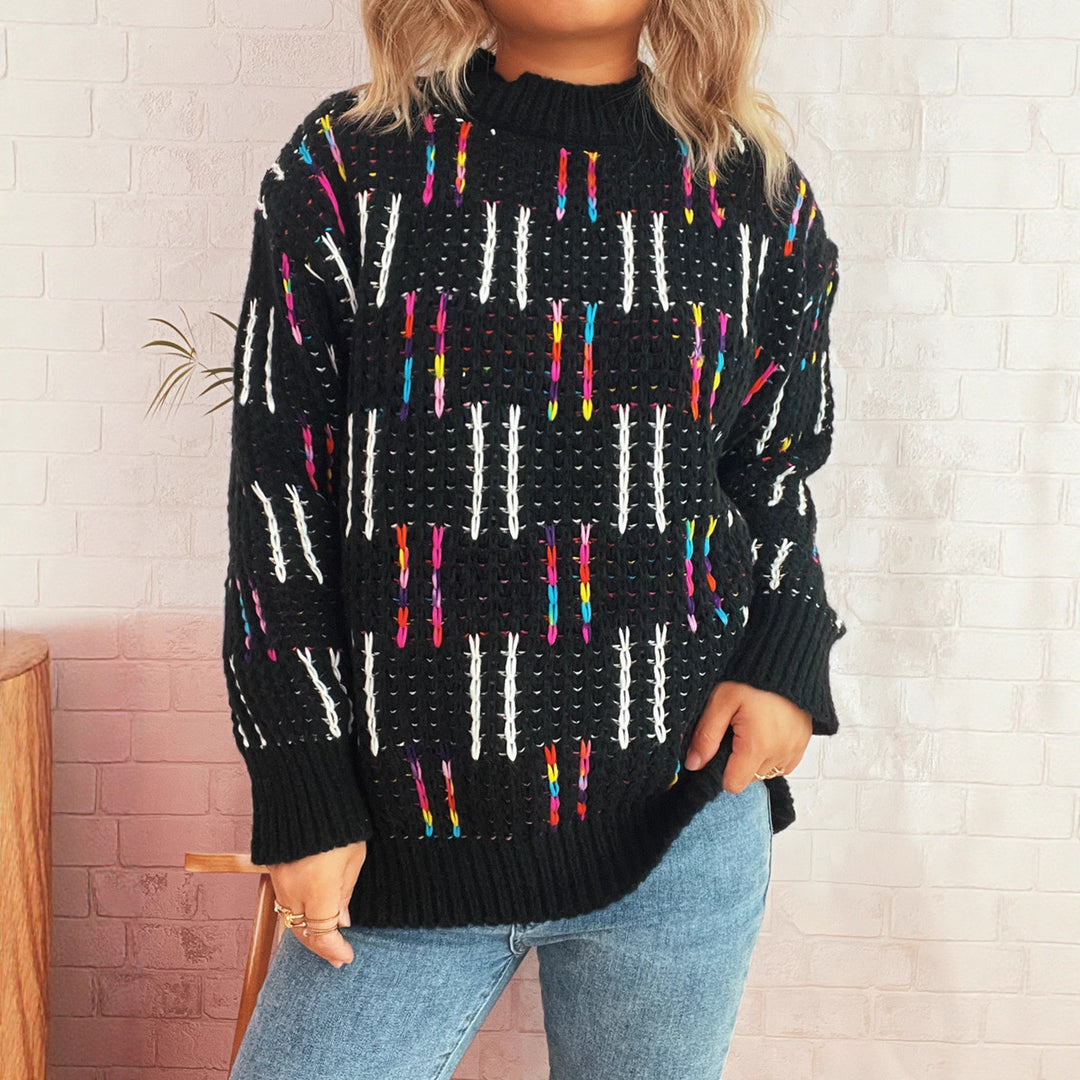 Kvinders afslappede strikkede sweater med farverige accenter Stilla