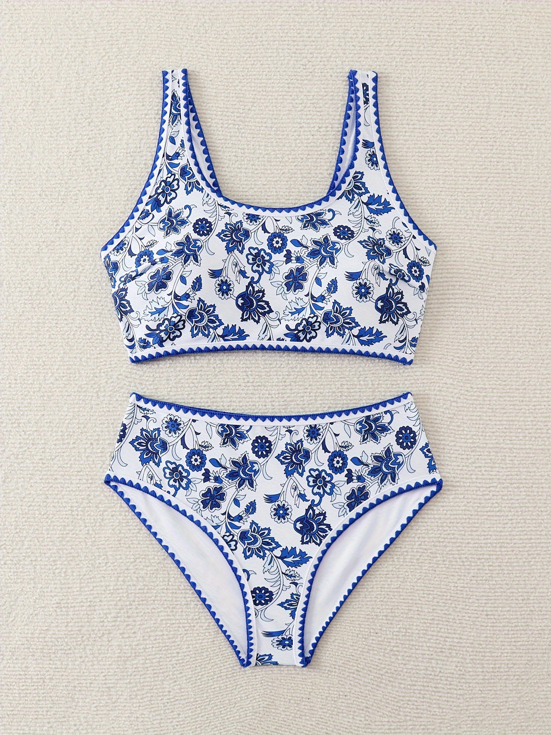 Dame højtaljede bikini-sæt med blomstermønster Skovae