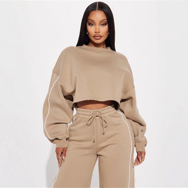 Kvinders sporty cropped sweatshirt og joggingdragt sæt med praktiske lommer og løs pasform Skovae