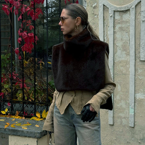 Femme Luksuriøs Faux-Fur-Cape med Høj Krave Stilla