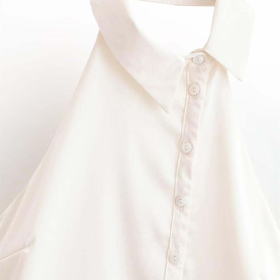 Dame Halterneck Bluse med elegant knapliste Skovae