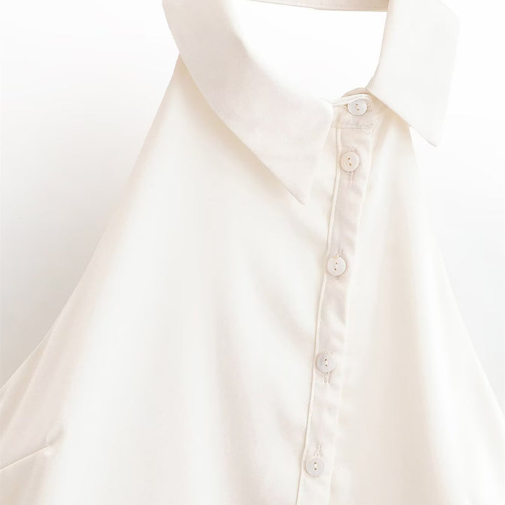 Dame Halterneck Bluse med elegant knapliste Skovae