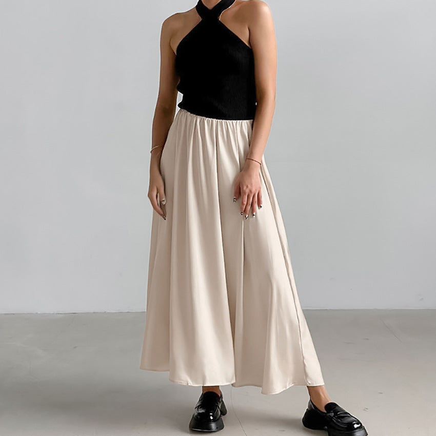 Dame Maxi-nederdel-top-kombination med elegant halterdesign og flydende stof Stilla