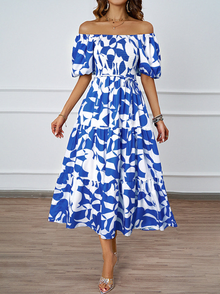 Kvinder Off-Shoulder Maxi Kjole med Voluminøse Ærmer og Print Stilla