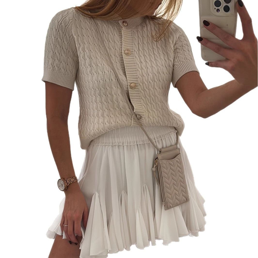 Femme Struktureret Korte Ærmer Cardigan Stilla