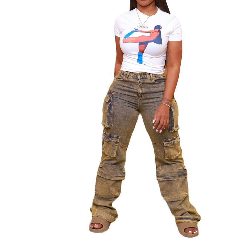Dame Cargo Bred-Ben Jeansbukser Stilla