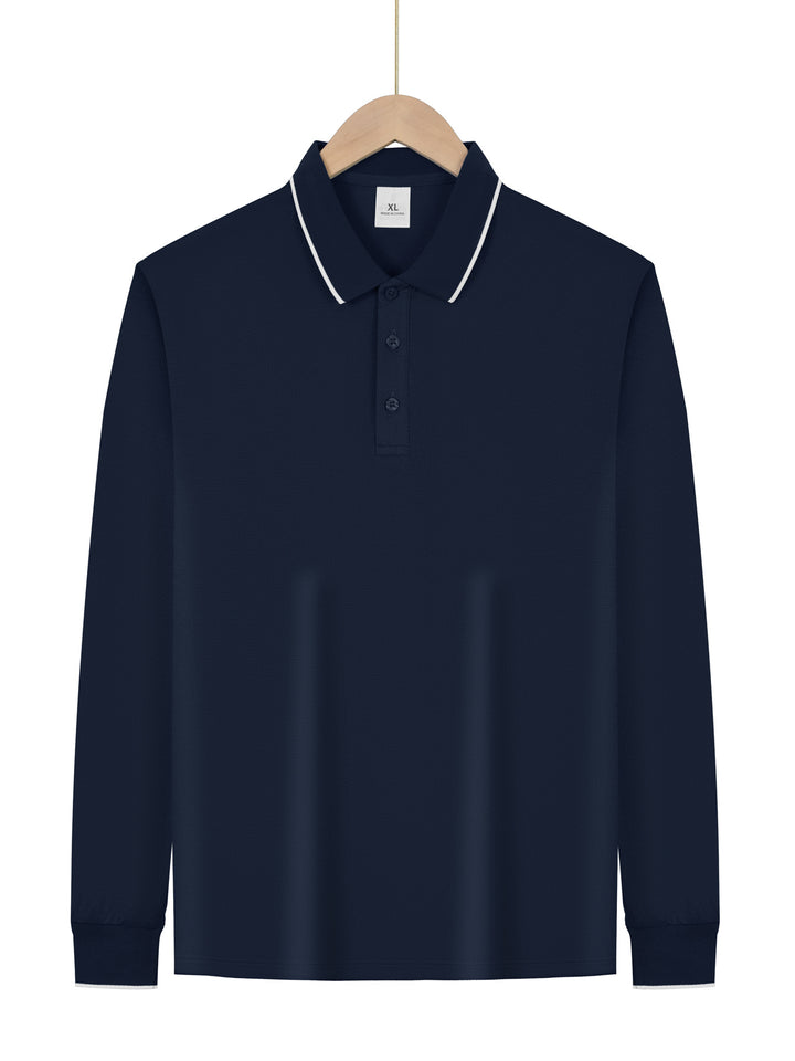 Herrer langærmet Piqué-polo-shirt med kontrastpaspol ved kraven og manchetter Skovae