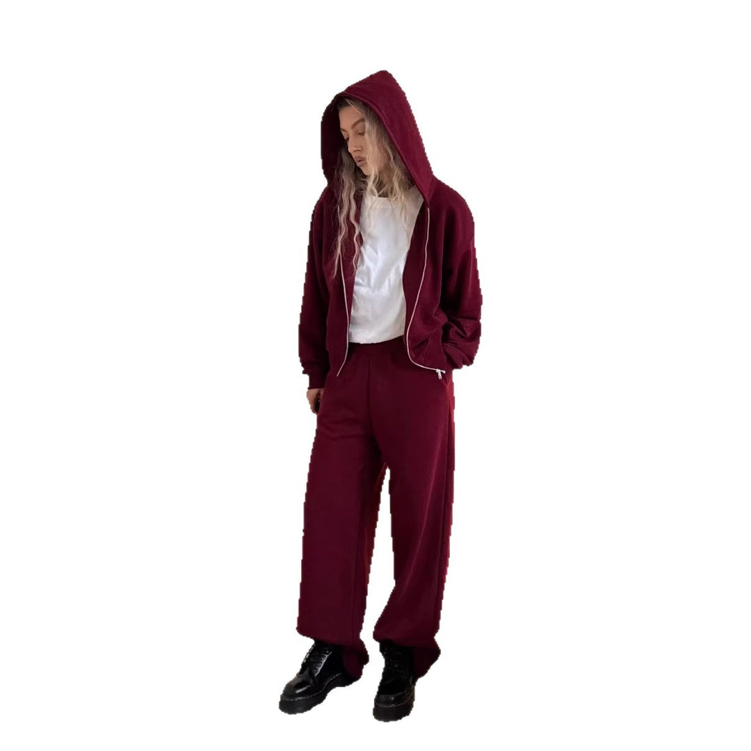 Kvindernes hyggelige zip hoodie med afslappede brede bukser Stilla