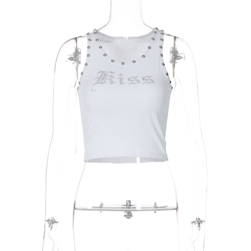 Dame Crop-top med Dekorativt Strass-design og Trendy Skulderdetaljer Stilla