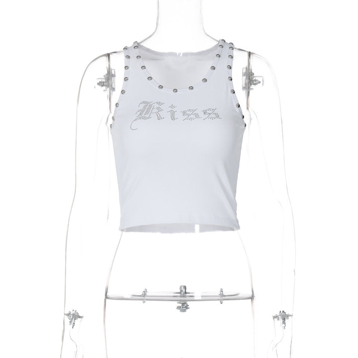 Dame Crop-top med Dekorativt Strass-design og Trendy Skulderdetaljer Stilla