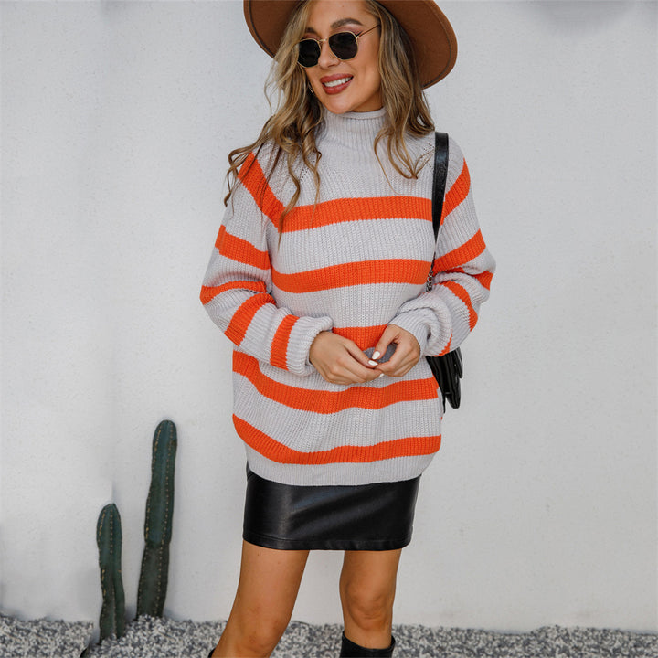 Kvinders afslappede højhalset sweater med fashionable stribemønstre og oversized pasform Stilla