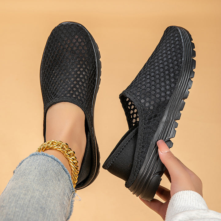 Dame nan luftige slip-on sneakers med honningkage-strikoverdel og dæmpet komfortsål Skovae