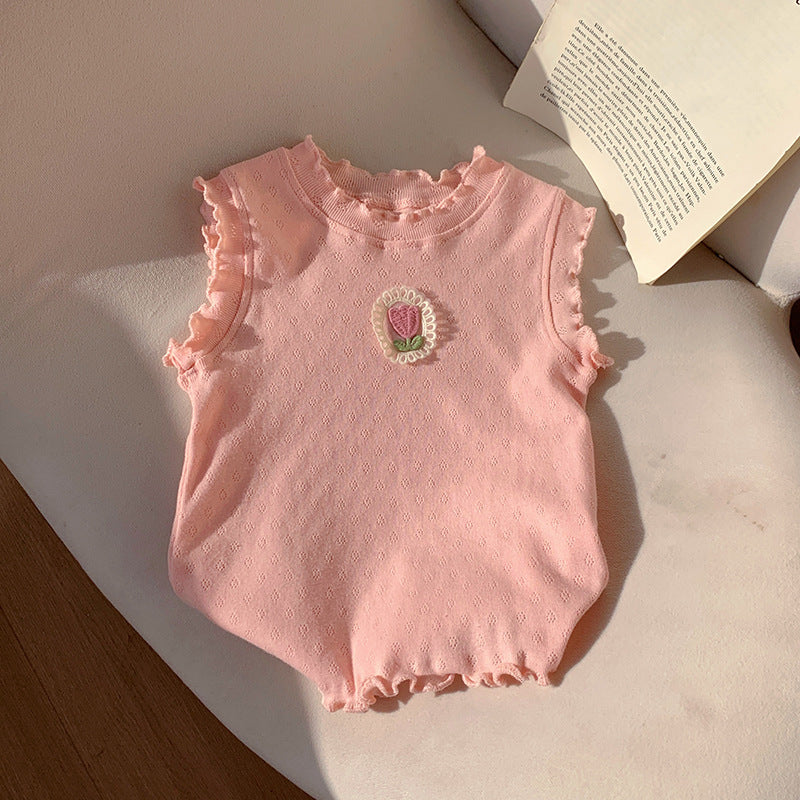 Pige Rynkeindsats Floral Applikation Bodysuit Stilla