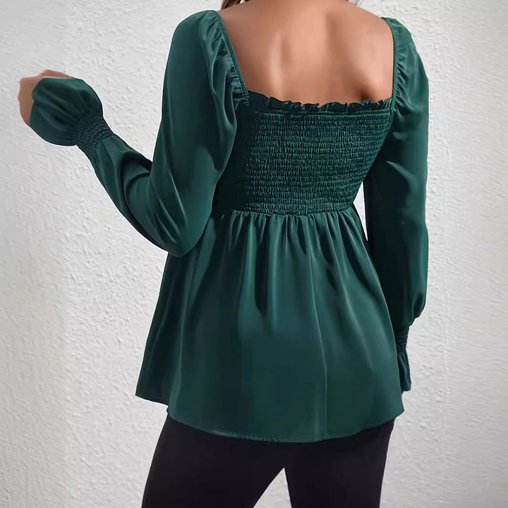 Dame smart bluse med rynker og lange ærmer Stilla