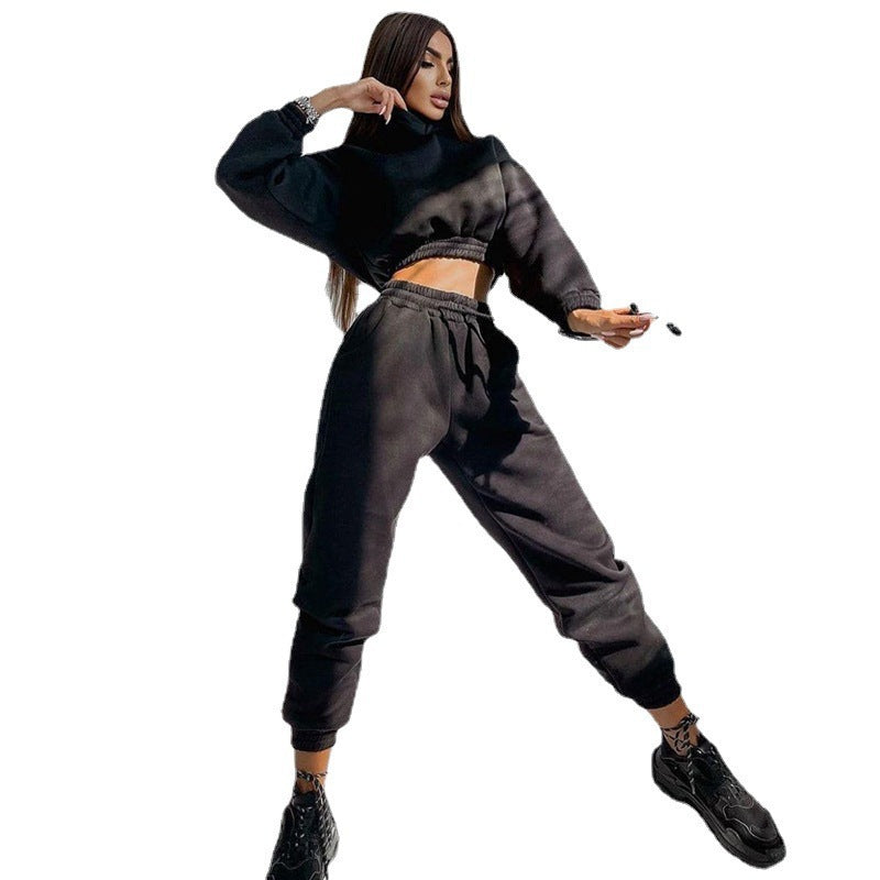 Kvinders Casual Sweat Loungewear Sæt med Croppet Hoodie og Behagelige Bukser Skovae