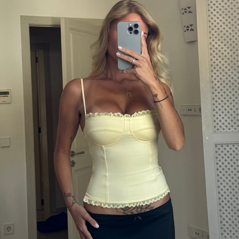 Dame corsage top med spids detaljer Skovae