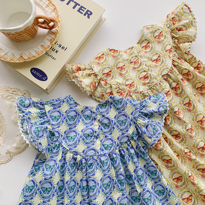 Pige Floral Print Ruffles Kjole Stilla