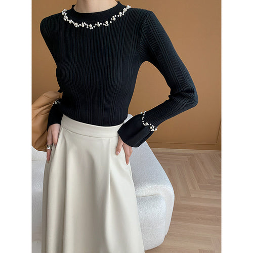 Kvinders langærmet sweater med perledekorations Stilla