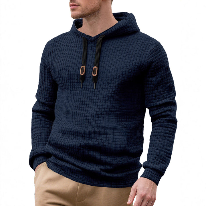 Herren nan snævre skåret quiltet hættepullover med fin kvadratstruktur, snoretræk og ribbet nederste del Skovae
