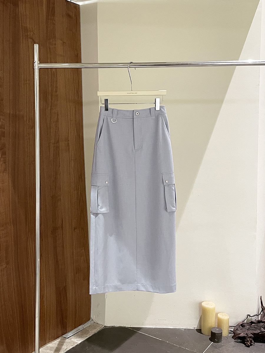 Dame Midi skirt med praktiske cargo-lommer og kvalitets bomuldsblanding Stilla