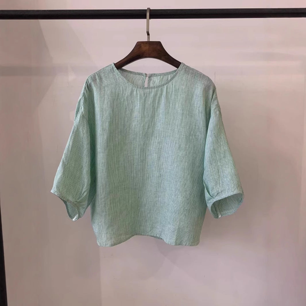 Femme Stilfuld Let Linned Knap-Ned Skjorte Stilla