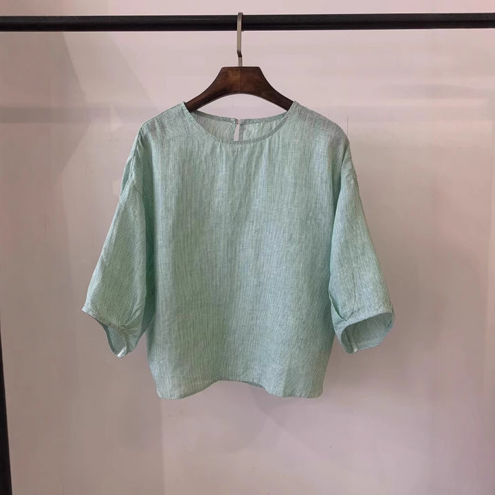 Femme Stilfuld Let Linned Knap-Ned Skjorte Stilla