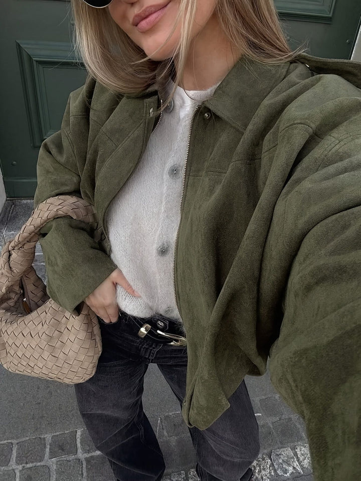 Dame oversized jakke lavet af blød ruskind imitation Stilla