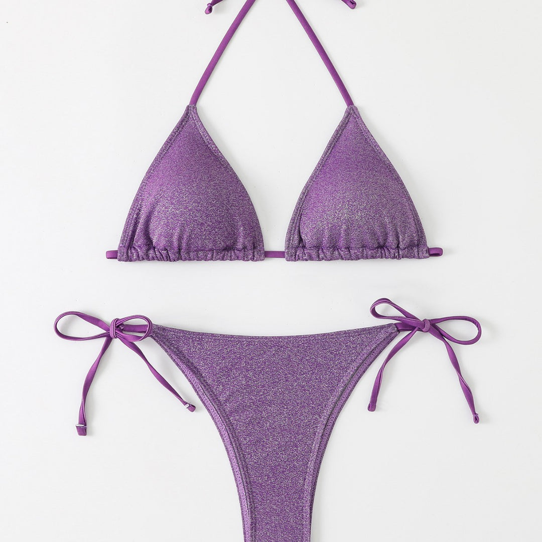Dame Triangel-Bikini med glitrende rynkedesign Skovae