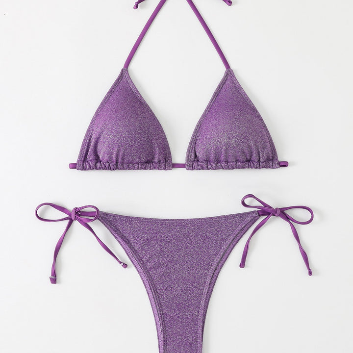 Dame Triangel-Bikini med glitrende rynkedesign Skovae