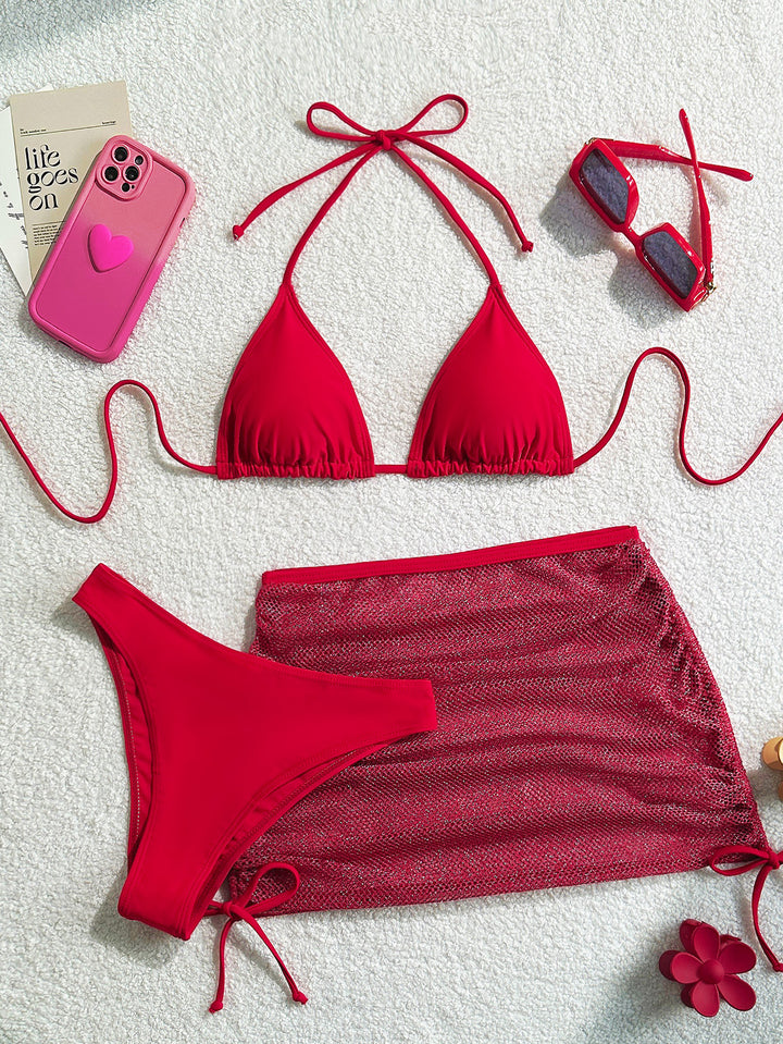 Femme Triangle Bikini Sæt med Mesh-Nederdel Stilla