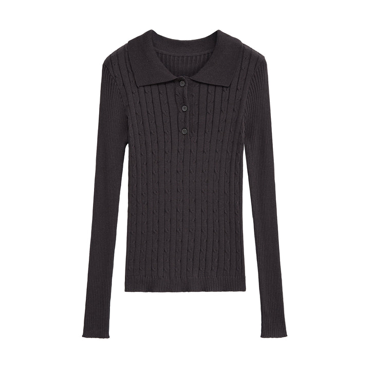 Dame Langærmet Polo-Skjorte med struktureret ribdesign Stilla