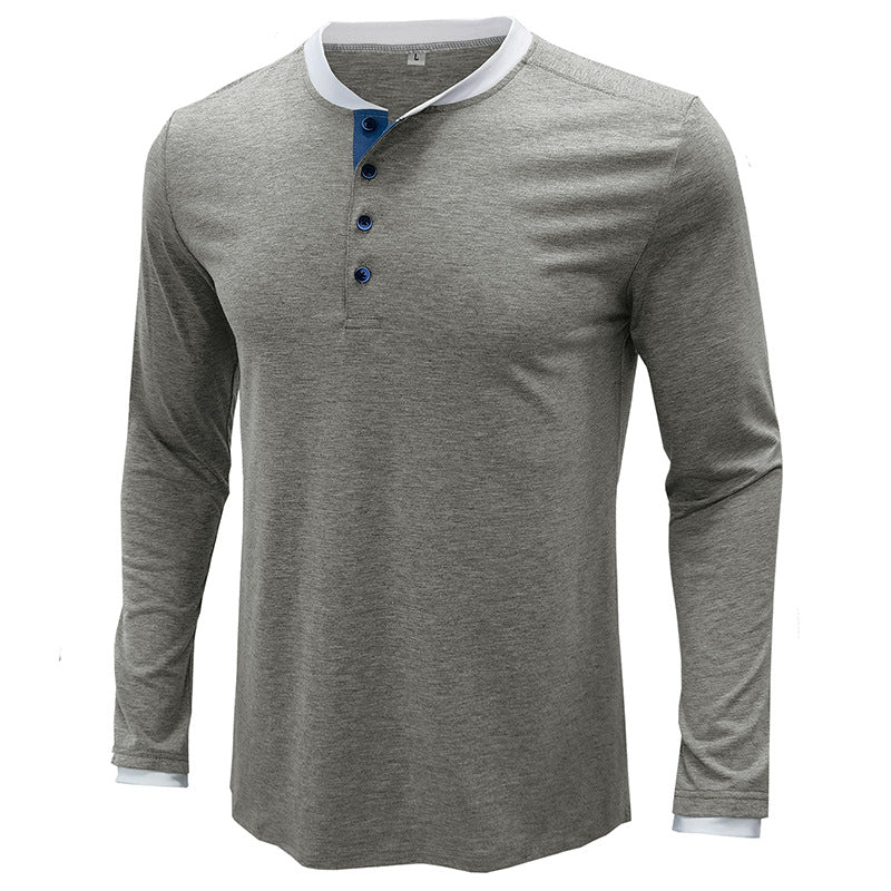 Herren Langarmshirt med modisch Henley-udskæring og kontrasterende kravebehandling Stilla
