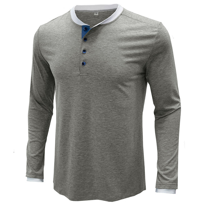 Herren Langarmshirt med modisch Henley-udskæring og kontrasterende kravebehandling Stilla