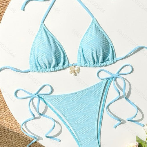 Dame Triangle-Bikini-Sæt med legende sløjfer og struktureret overflade Stilla