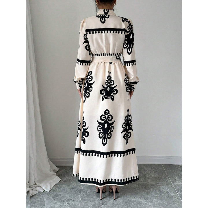 Dame Elegant Langærmet Maxi Kjole med Pyntet Design Stilla