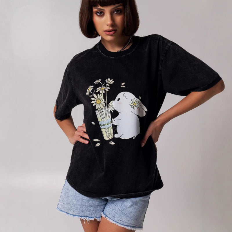 Dame T-shirt med afslappet kunstmotiv og behagelig pasform Stilla