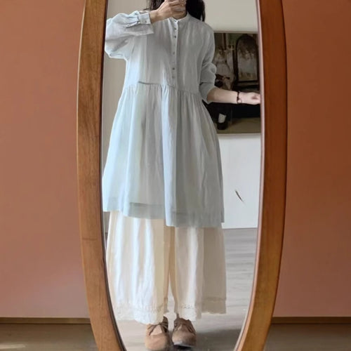 Dame Relaxed Fit Button-Up Kjole med plisseret A-linje Skirt Stilla