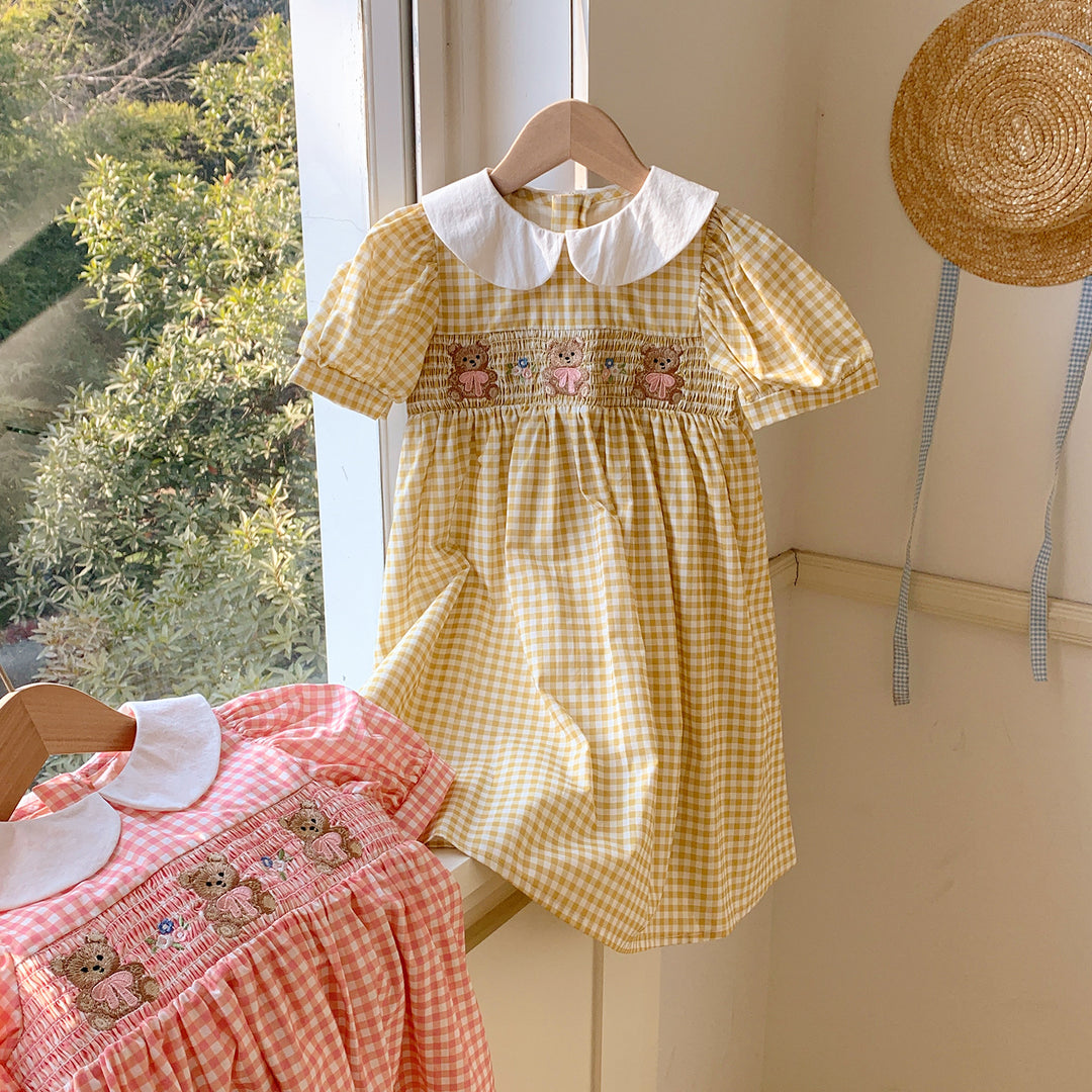 Pige vintage-inspireret rynket ternet kjole Stilla