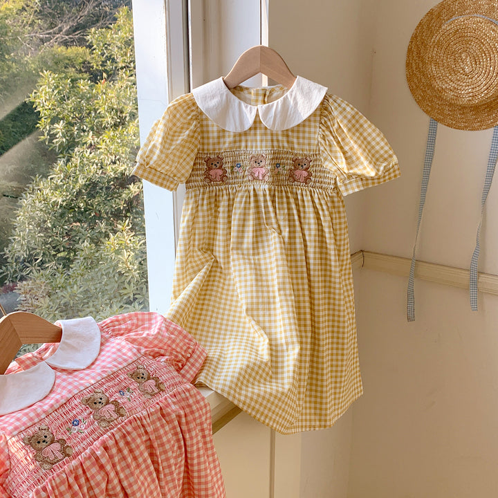 Pige vintage-inspireret rynket ternet kjole Stilla