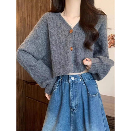 Kvinders chunky strikket cardigan med knapdetaljer og dyb V-hals Stilla