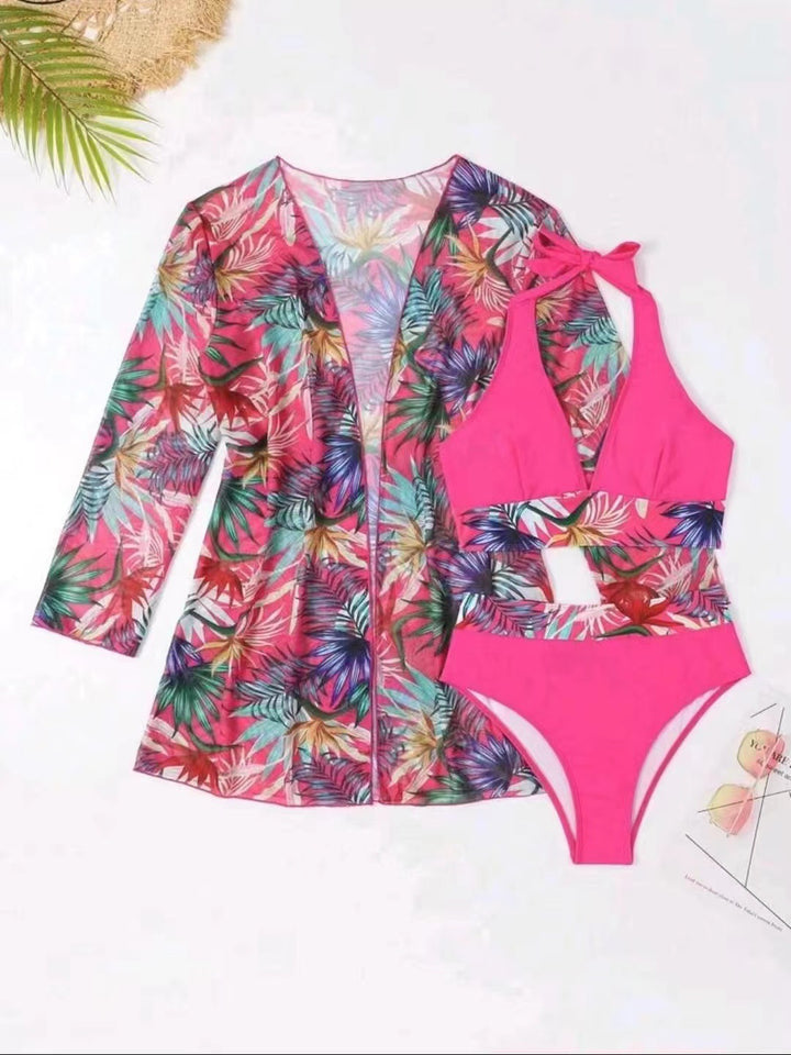 Dame bikini-sæt med sommerlig blomsterprint og smart chiffon-overtræk Stilla