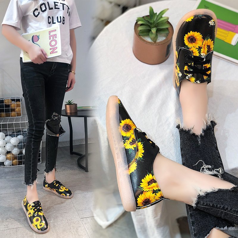 Dame mode sneakers med solsikke mønster og skridsikker sål Stilla
