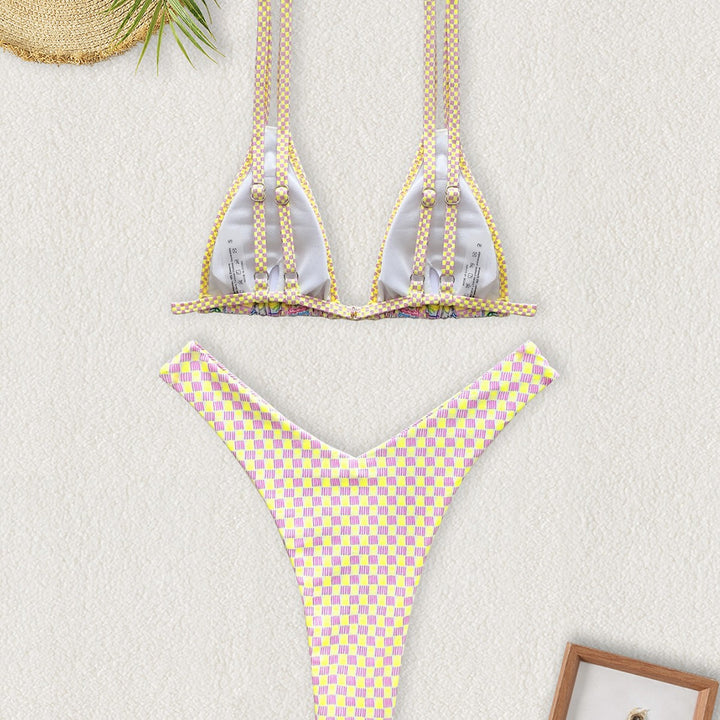 Dame Triangel-Bikini med farverigt patchwork-mønster Skovae