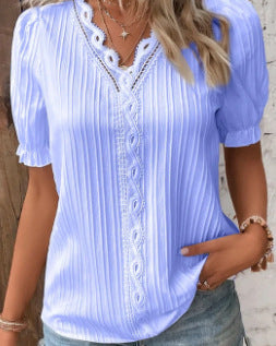 Dame Trendy Bluse med struktur og romantiske spidsdetaljer Stilla