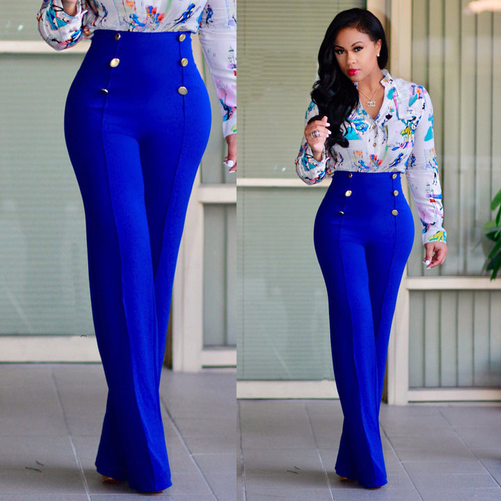 Dame Flared High-Waist-bukser med dekorative knapper Stilla